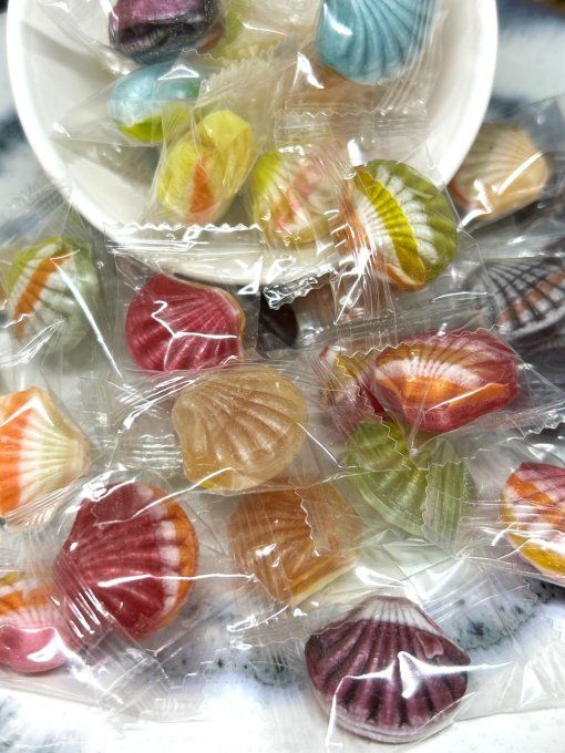 coques fourrees fruits kubli bonbon coquillage sucre cuit petillant candy bar
