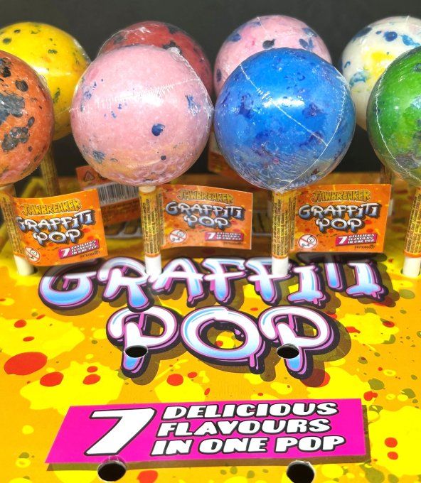 Jawbreaker Graffiti Pop – sucette XXL multicolore à 7 saveurs avec cœur chewing-gum, Halal et végéta