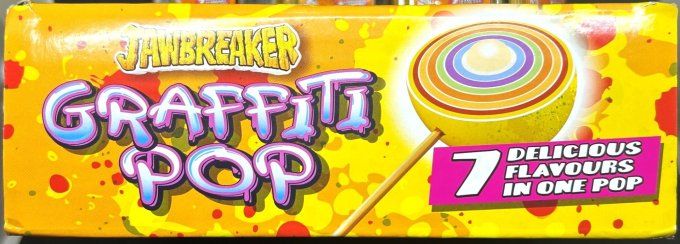Jawbreaker Graffiti Pop – sucette XXL multicolore à 7 saveurs avec chewing-gum, Halal et végétarienn