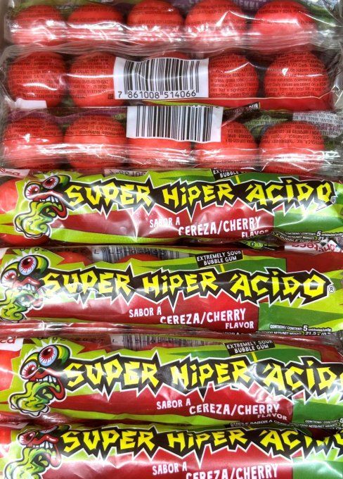 Chewing-Gum Super Hyper Acid Shock – blister de 5 chewing-gums acidulés goût cerise